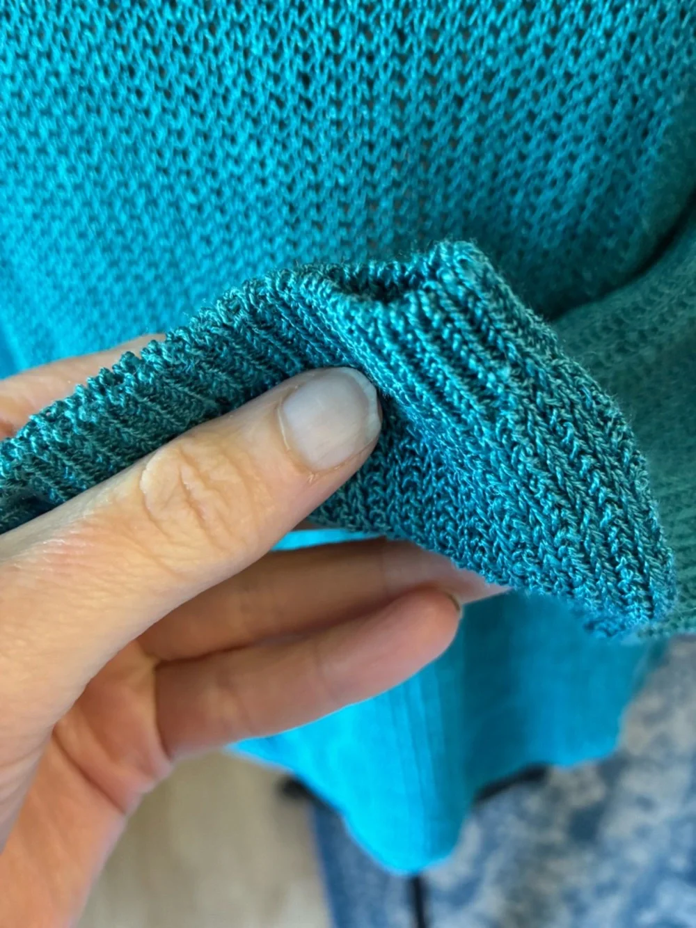 J. Jill Linen Blend Tunic Sweater Aqua Blue Open Knit Beachy Artsy M